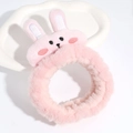 Cute light pink plush bunny ear headband with soft coral fleece for washing face - Pure Pink Rabbit Style