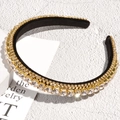 Serre-tête large de luxe avec trois rangées de strass brillants et doublure antidérapante - Strass Blanc