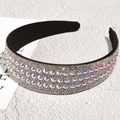 Serre-tête large élégant avec strass AB étincelants et base en tissu noir pour femmes - Blanc