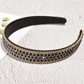 Wide non-slip headband with black and clear rhinestones on black velvet base - Black