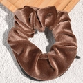 Detail of dark brown velvet scrunchie with hidden zipper pocket and ribbed texture - Dark Brown