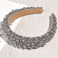 Baroque padded headband with grey crystal beads and khaki velvet lining accessory - Silver Gray