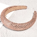 Detail of rose gold rhinestone sponge headband with checkered sparkling crystal patterns - Champagne Pink