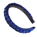 Detail eines blauem Samt-Flechtstirnbands mit innerem rutschfestem Kunststoffkamm - Blau Mit Zähnen