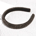 Detail view of luxury black rhinestone headband with soft non-slip velvet lining - Black Full Rhinestone