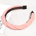 Detail of pink braided headband showing chiffon fabric texture and inner non-slip teeth - Deep Pink