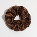 Vintage velvet hair scrunchie in dark brown with elegant vertical stripe texture - Striped Dark Brown