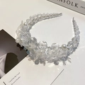 Elegante cerchietto con perle di cristallo e perle bianche su base in metallo - Bianco