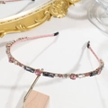 Baroque style pink fabric headband with sparkling grey crystals and small diamonds - Pink Rectangular Jewel