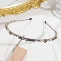 Baroque thin headband featuring sparkling grey and purple crystals on a fabric base - Gray Rectangular Rhinestone