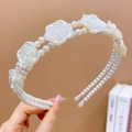 Elegante haarband met parels en witte rozen, dubbelrijig ontwerp voor haaraccessoires - Parel Roos Stijl