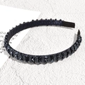 Detail view of navy blue beaded headband showing exquisite multi-row crystal rhinestones - Vintage Beaded Style / Navy Blue