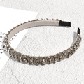 Close-up of rhinestone headband showing gray faceted beads and anti-slip lining detail - Vintage Beaded Style / Silver