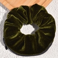 Dark green velvet scrunchie with hidden zipper pocket for storage and hair styling - Green