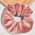 Elegant soft pink velvet scrunchie featuring premium texture and elastic pleats - Pink