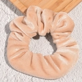 French vintage champagne velvet scrunchie with metallic luster and elegant pleats - Light Coffee