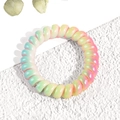 Rainbow gradient spiral telephone wire hair tie with elastic seamless design on white base - Spiral Telephone Wire Style / Rainbow Ombre