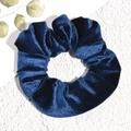 Elegant deep blue velvet scrunchie with soft ruffled texture and premium golden sheen - Dark Blue