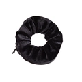 Black velvet hair scrunchie with hidden zipper pocket for small item storage - Black