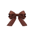 Detailed close-up of dark brown handmade silk bow hairpin with fine texture details - Reddish Brown