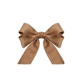 Detailed close-up of brown bow hair clip with textured shiny fabric and layered design - Khaki