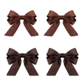 Detail view of 4-piece set deep brown bow hair clips with shiny satin ribbon and secure grip - 4-Piece Set 2