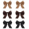 Detail of 6-piece ribbon bow hair clips set in camel, brown and black colors - 6-Piece Set