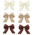 Set of 6 ribbed fabric bow hair clips in cream, champagne and brown on white background - 6-Piece Set 2