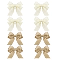 Detail of 8-piece satin bow hair clip set in cream and champagne silk fabric texture - 8-piece Set