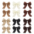 Detailed view of 12 bow hair clips in six classic colors with elegant satin textures - 12pcs Set