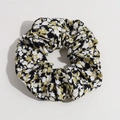 Vintage Stoff-Haargummi mit Blumenmuster in Schwarz, Weiß und Senfgelb - Schwarz Grün Floral