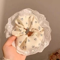 Off-White Blumen-Haargummi mit weißer Spitze im süßen französischen Landhausstil - Einlagig Spitze Blume Haargummi