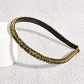 Elegant emerald green rhinestone headband with gold metal plating for a luxury vintage look - Thin Rhinestone Dark Green
