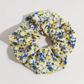 Süßer Stoff-Haargummi mit Blumenmuster in Gelb und Blau für Damenfrisuren und Zubehör - Gelb-Blaues Blumenmuster