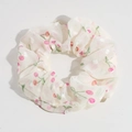 Beige Blumen-Haargummi mit rosa Kirschmuster und zarten weißen 3D-Struktur-Punkten - Kirsche Beige