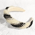 Détails de serre-tête rétro avec perles blanches et strass sur tissu élégant - Serre-tête en perles blanches