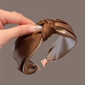 Elegant deep brown satin cross-knot headband with a silky finish for women - Knotted Brown Bicolor