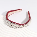 Elegant wine red velvet headband decorated with white faux pearls and rhinestones - Red