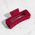 Macro shot of large burgundy flocked rectangular hair claw clip on stone surface - Square Clip / Burgundy