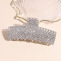Primer plano de pinza para el pelo grande plateada con filas de pedrería brillante - Diamantes de Imitación Blancos