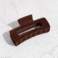Close-up of a large dark brown flocked square hair claw clip with velvet texture finish - Square Clip / Brown