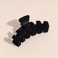 Detail view of large square black flocked hair claw clip with matte velvet texture - Wave Hairpin / Black