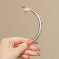 Elegant crescent moon hair pin with a single white pearl in brushed silver alloy finish - Crescent Moon Style / Silver