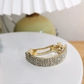 Elegant gold metal hair claw with triple row of sparkling rhinestones for high ponytail - Spring Clips / Gold Triple Row Rhinestone Regular Style