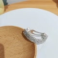 Sparkling silver metal hair claw clip with triple rows of rhinestones for high ponytails - Spring Clips / Silver Triple Row Rhinestone Regular Style