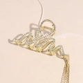 Elegant gold metal wave hair claw clip with sparkling rhinestone tassels for women - Tassel Wave Claw Clip / Gold