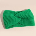 Detailed texture of bright green knitted twist headband with thick elastic wool pattern - Green