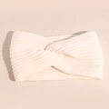 Detailed close-up of cream knit twist knot headband with clear vertical ribbed texture - White