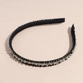 Detalle de diadema trenzada negra con cuentas de cristal y adornos de hilo dorado - Negro con Diamantes de Imitación