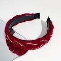 Geflochtenes Samtstirnband in Burgund mit Strasssteinen und rutschfestem Griff - Roter Strass